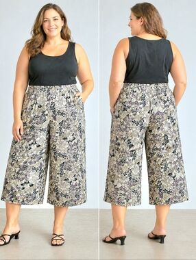 Della Spiga Vintage Floral High Rise Wide-Leg Cropped Pants Size 16